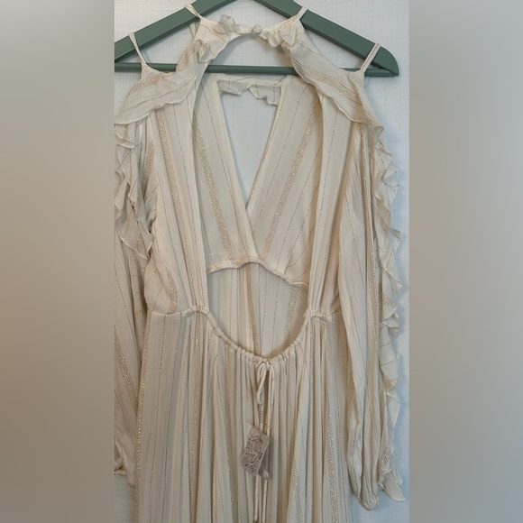 Free People Huxley Maxi Dress Ruffles Open Back Metallic Stripe NWT Size Small - Picture 12 of 16